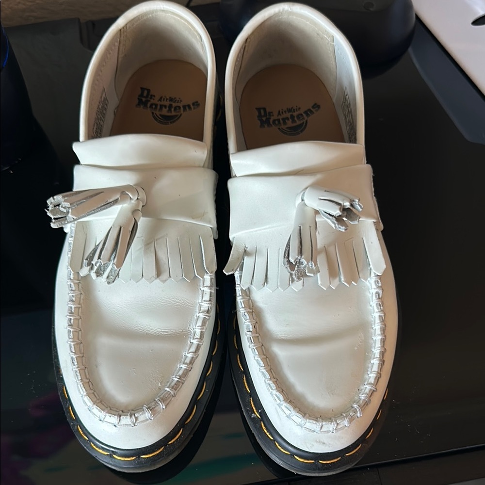 Dr. Martens White Fringe Loafers